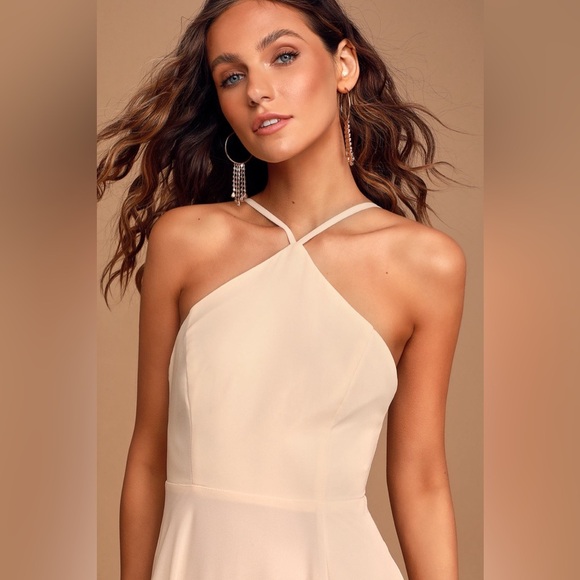 Lulu’s Absolutely Breathtaking Elegant cream Ivory Halter Maxi Dress‎ XS NWOT - Picture 2 of 11